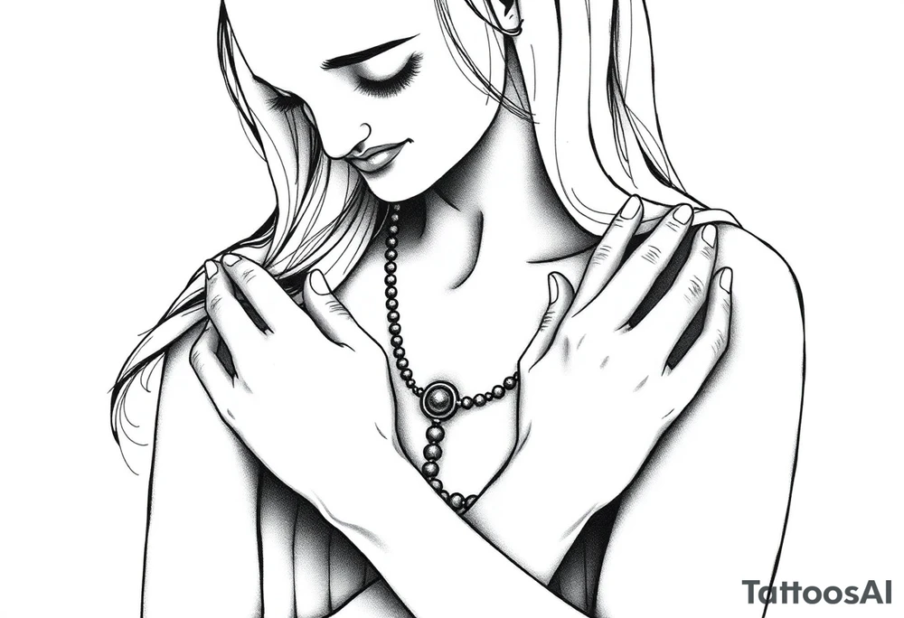 Woman praying with rosary tattoo idea