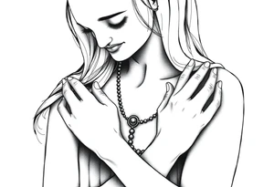 Woman praying with rosary tattoo idea