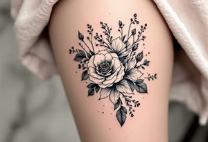 vintage bouquet of wild roses and meadow flowers with morning dew tattoo idea