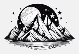 Mountains with planets and stars in the background tattoo idea