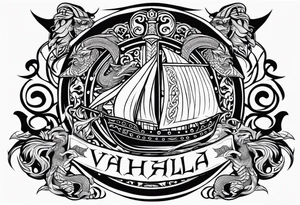Valhalla sword shield viking ship dragon tattoo idea