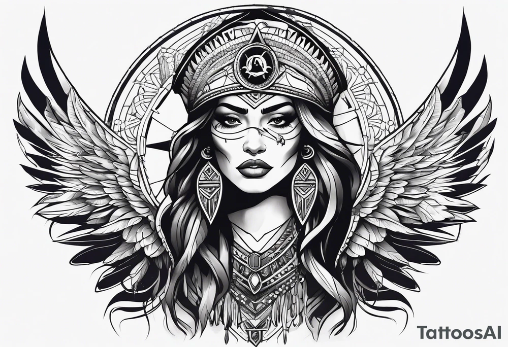 valkrye, kali, pirate, goddess, native american, looking right, left chest, wing tattoo idea