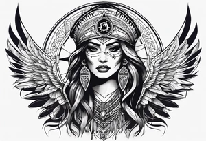 valkrye, kali, pirate, goddess, native american, looking right, left chest, wing tattoo idea