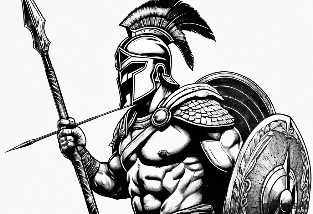 Spartan warrior holding a spear pointing at enemy tattoo idea