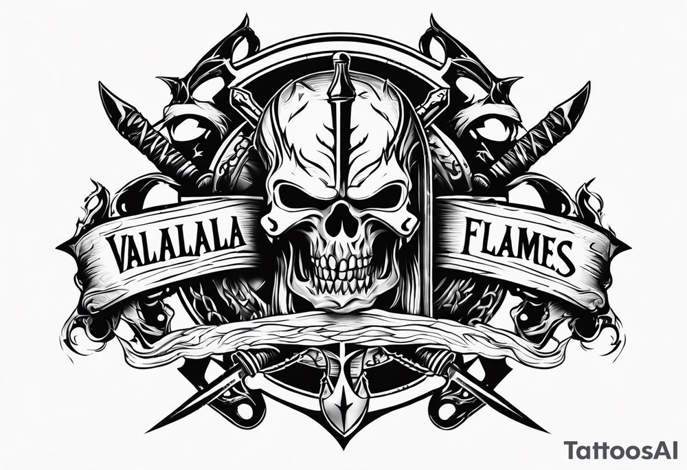 Valhalla flames sword shield barb wire tattoo idea