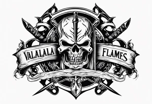Valhalla flames sword shield barb wire tattoo idea