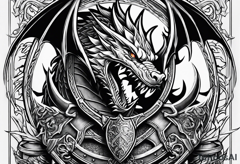 Valhalla sword shield dragon axe tattoo idea