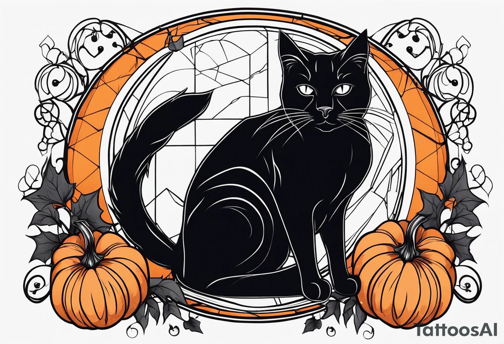 Black cat with a pumpkin tattoo idea