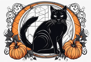 Black cat with a pumpkin tattoo idea