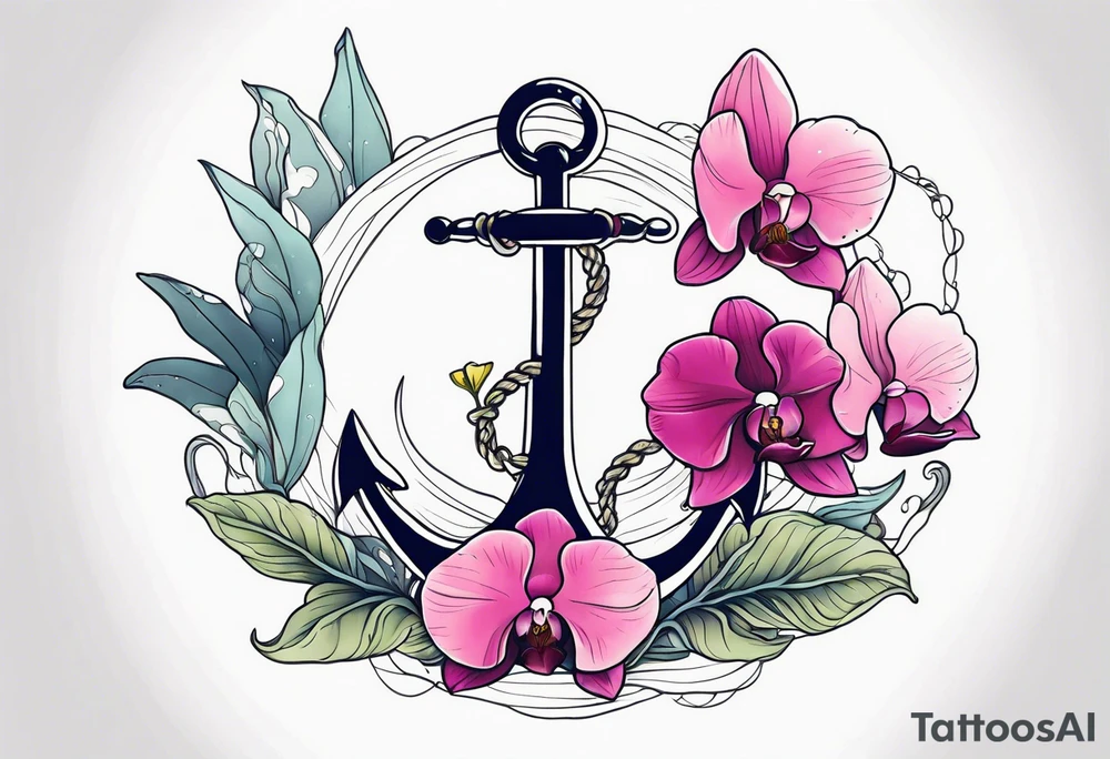 An anchor and orchids and a whale tattoo idea