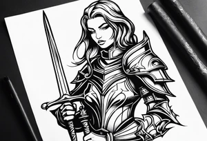 Dark fantasy women knight tattoo idea