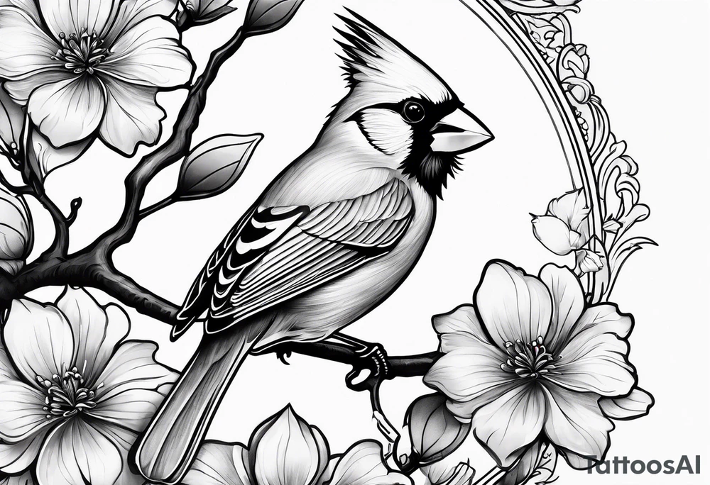 Half sleeve with flowers, cardinal, 2 birds, hiraeth, water tattoo idea