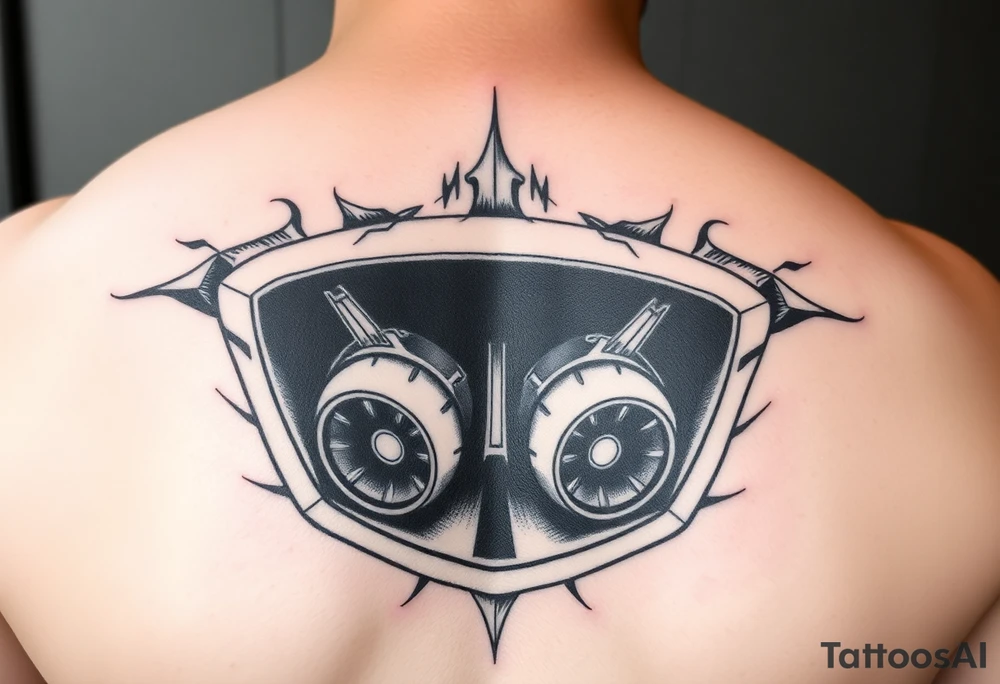 a back tattoo that looks like an exhaust vent, have it to where theres two exhausts
 on both back sides tattoo idea