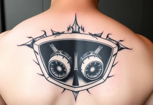a back tattoo that looks like an exhaust vent, have it to where theres two exhausts
 on both back sides tattoo idea