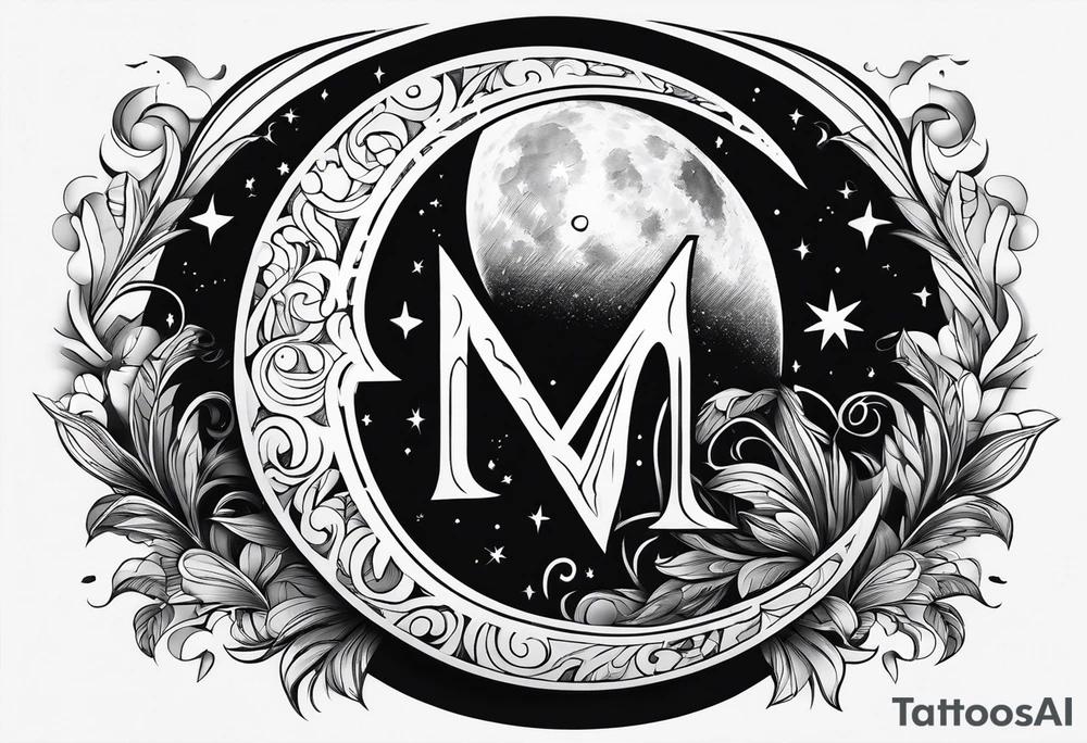 Moon and letter M tattoo idea