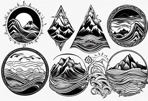 mountain with waves and sun tattoo idea