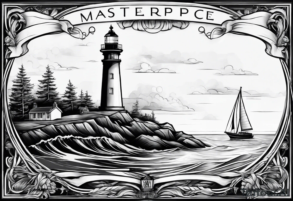 maritime lighthouse in a front view sailboat serving as a mast for a sail. tattoo idea