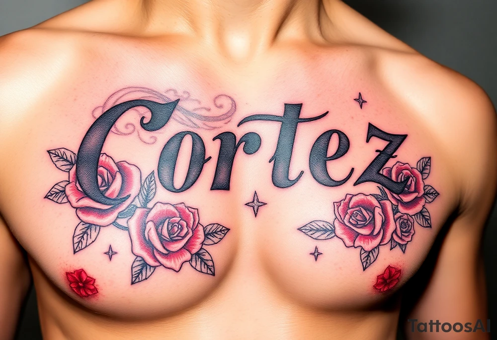 The name Cortez with roses and diamonds tattoo idea
