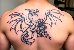 Powerful winged dragon fighting a knight tattoo idea