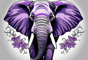 Elephant face covered in lilacs tattoo idea