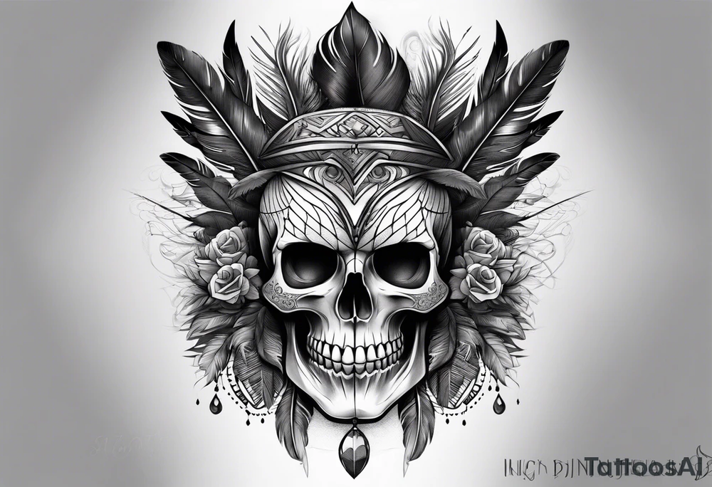 Dark, skull, feathers,eyes tattoo idea