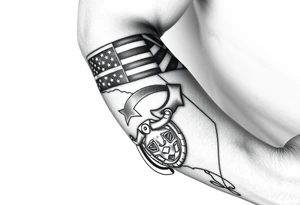 Revolver, American flag, state of florida, grenade, horseshoe, bulldog and blended into a half forearm sleeve with designed filling for a full sleeve tattoo idea