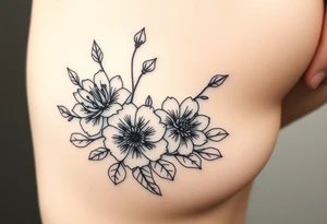 Year 2001 thigh tattoo with flowers tattoo idea