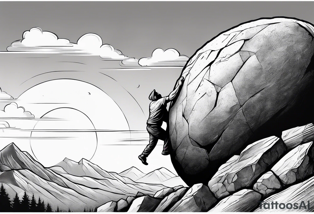 sisyphus pushing a boulder up a hill tattoo idea