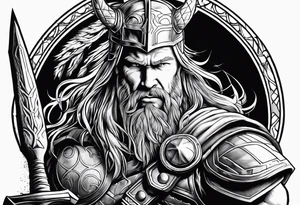 Thor mit Hammer in der Hand kämpft gegen riesige Schange tattoo idea
