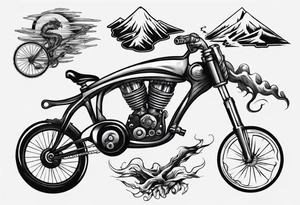 flexed bicep with road bicycle and a mountain tattoo idea