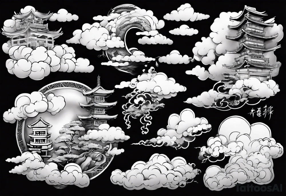 Japanese cloud with gojo anime tattoo idea