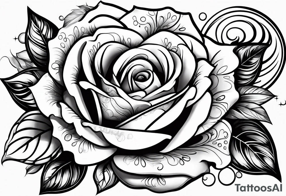 Roses with filled in stars & bubbles tattoo idea