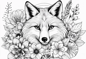 feminin minimalist flowers with little fox tattoo idea
