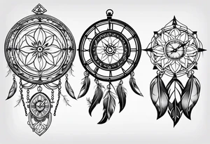 Dreamcatcher with the Magnoliaflower at the top the clock in the middle in the compass at the bottom tattoo idea
