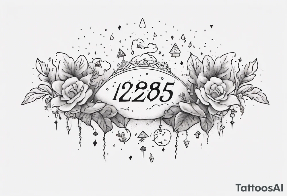 a forearm tattoo with a cloud with little plants and underneath it the date 12.08.05 tattoo idea