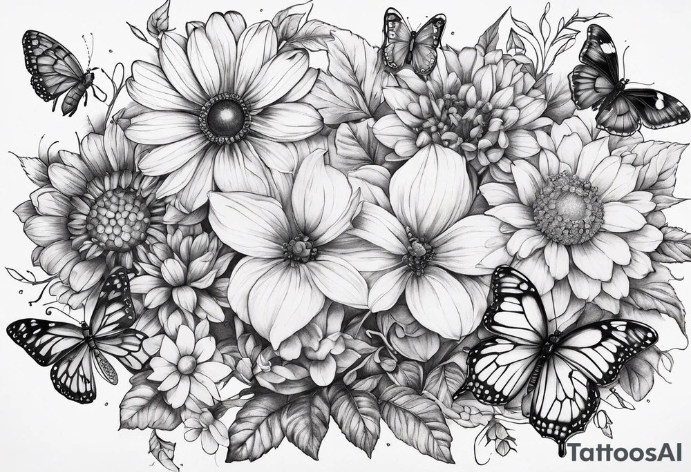 flowers,butterflies,ladybugs,time,love,family tattoo idea flowers,butterflies,ladybugs,time,love,family tattoo idea