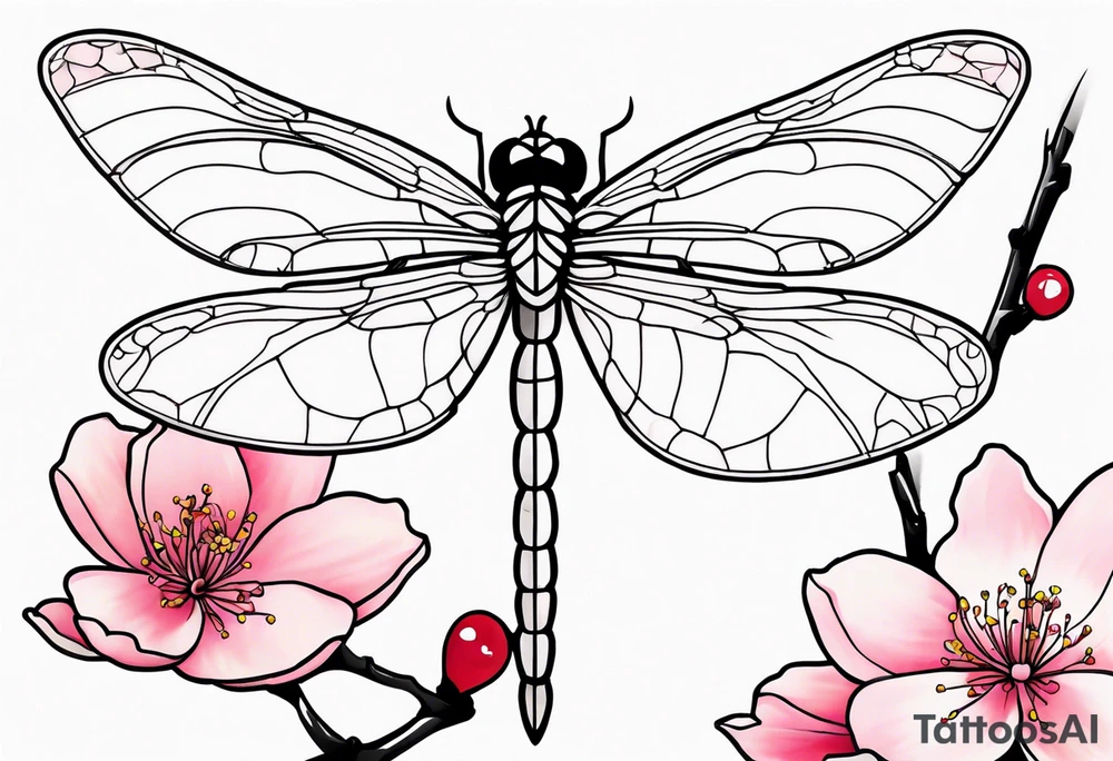 dragon fly with cherry blossoms tattoo idea