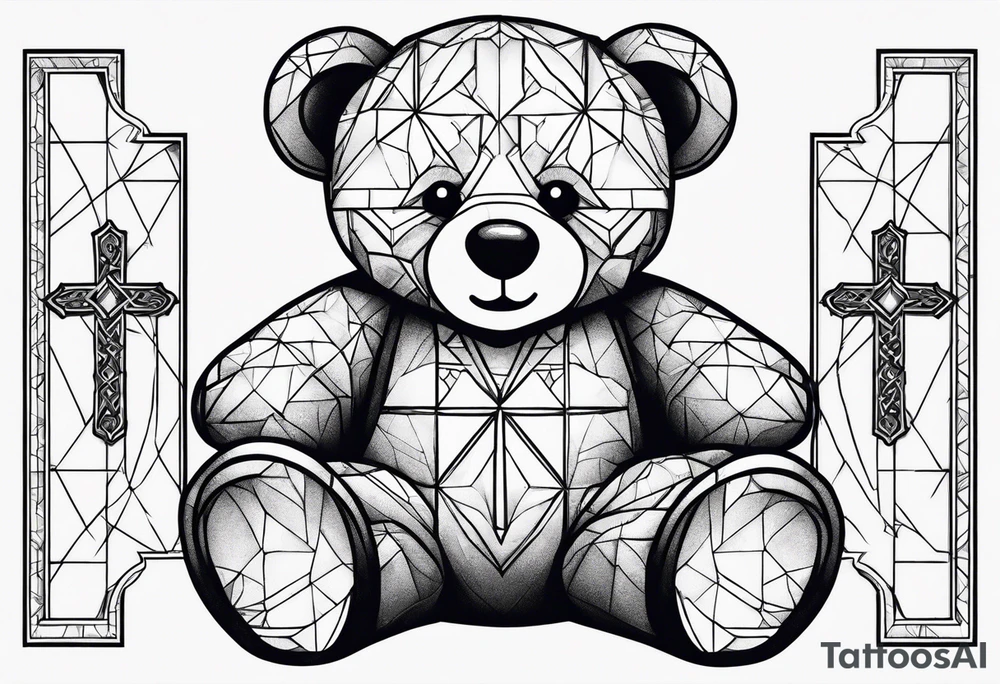 Teddy bear sitting against a cross tattoo idea