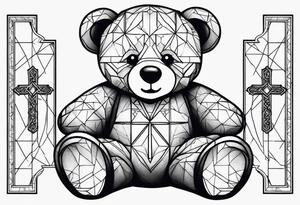 Teddy bear sitting against a cross tattoo idea