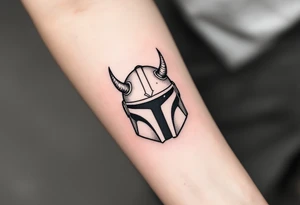 Custom Mandalorian helmet with small horns tattoo idea