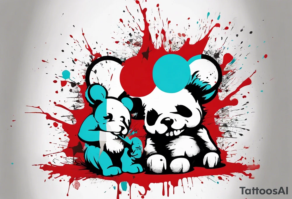 BANKSY ART STYLE, red and cyan, tattoo idea