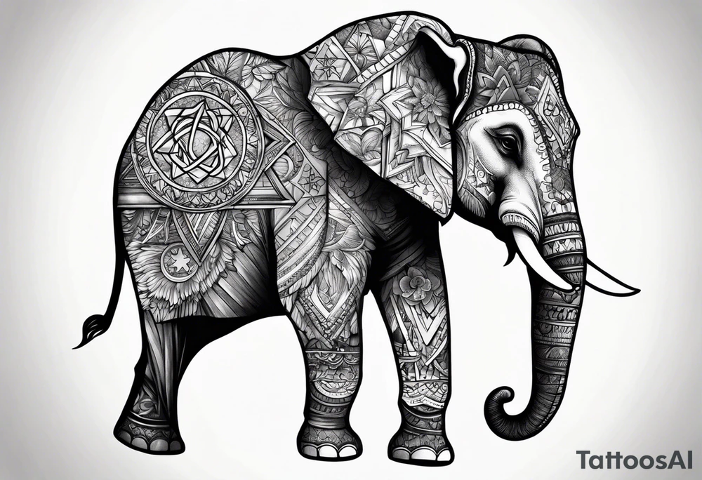 Delicate elephant holding Star of David in tip of trunk tattoo idea