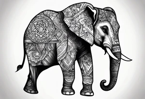 Delicate elephant holding Star of David in tip of trunk tattoo idea