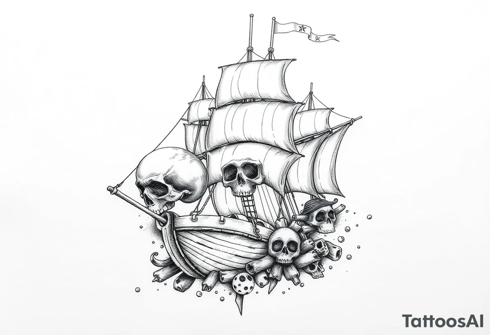 pirate-ship,skulls tattoo idea
