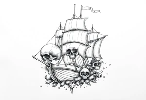 pirate-ship,skulls tattoo idea