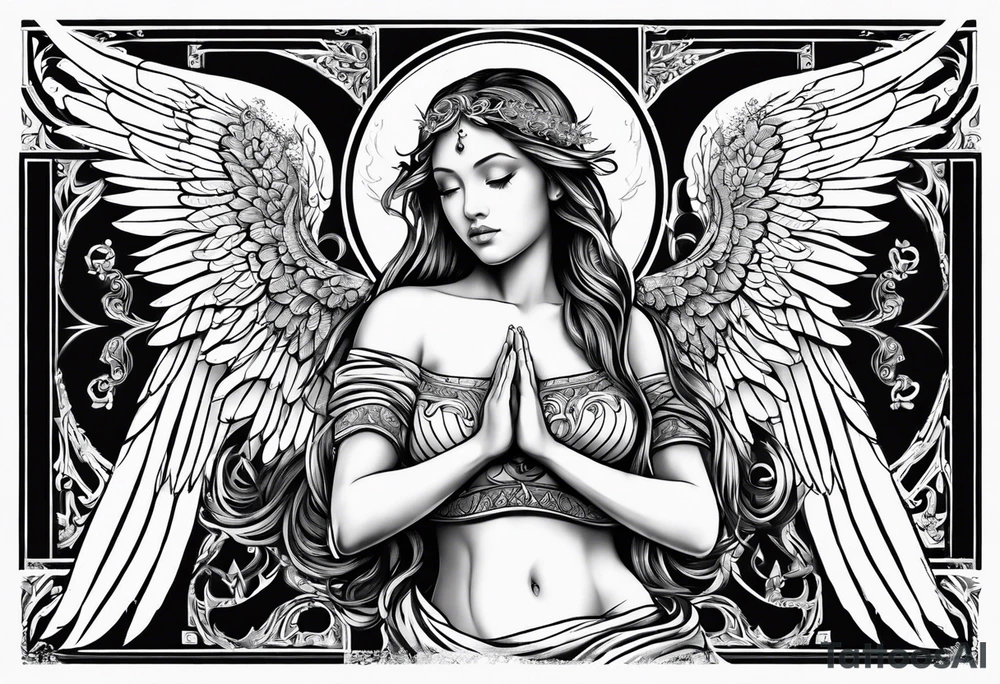 Angel with prayer hands tattoo idea