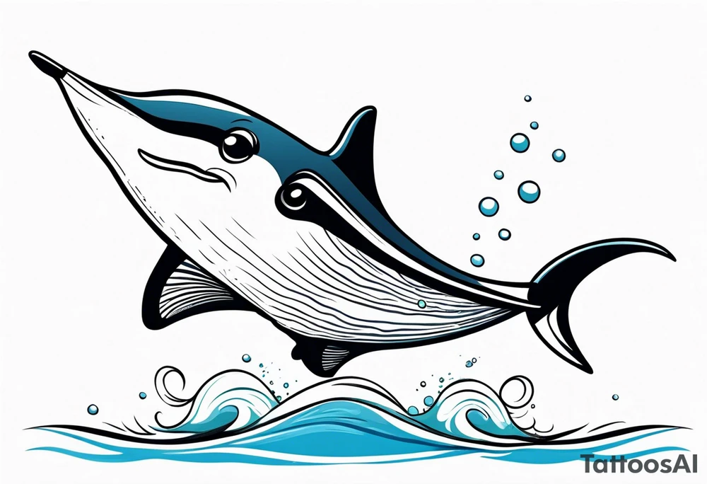 cute eagle ray leaping out of ocean, cartoon tattoo idea