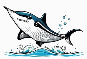 cute eagle ray leaping out of ocean, cartoon tattoo idea