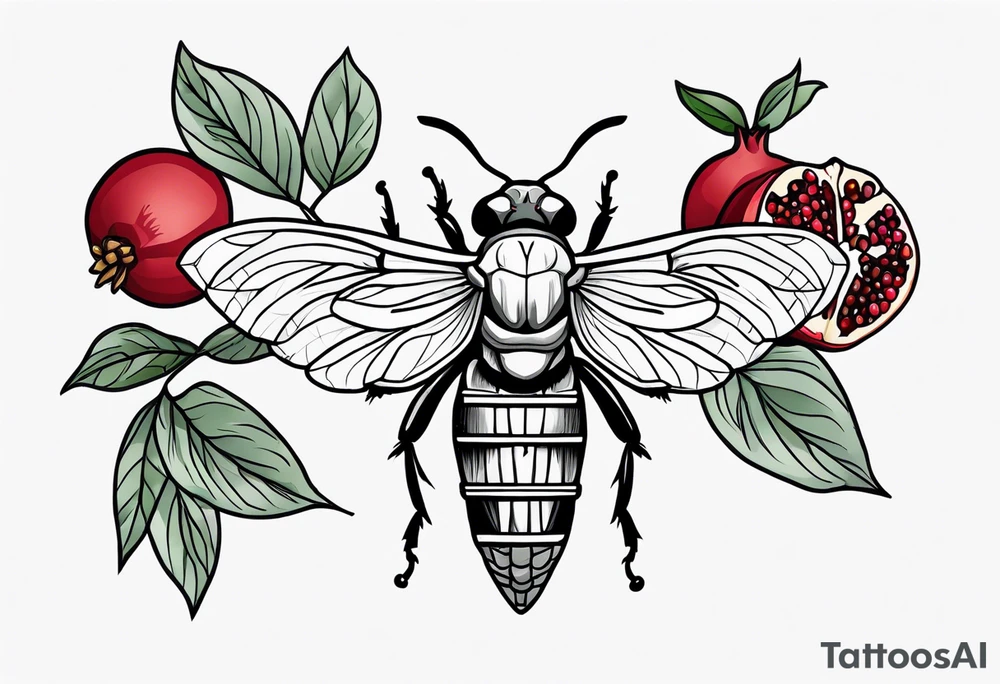 Neo traditional Cicada and pomegranate tattoo idea