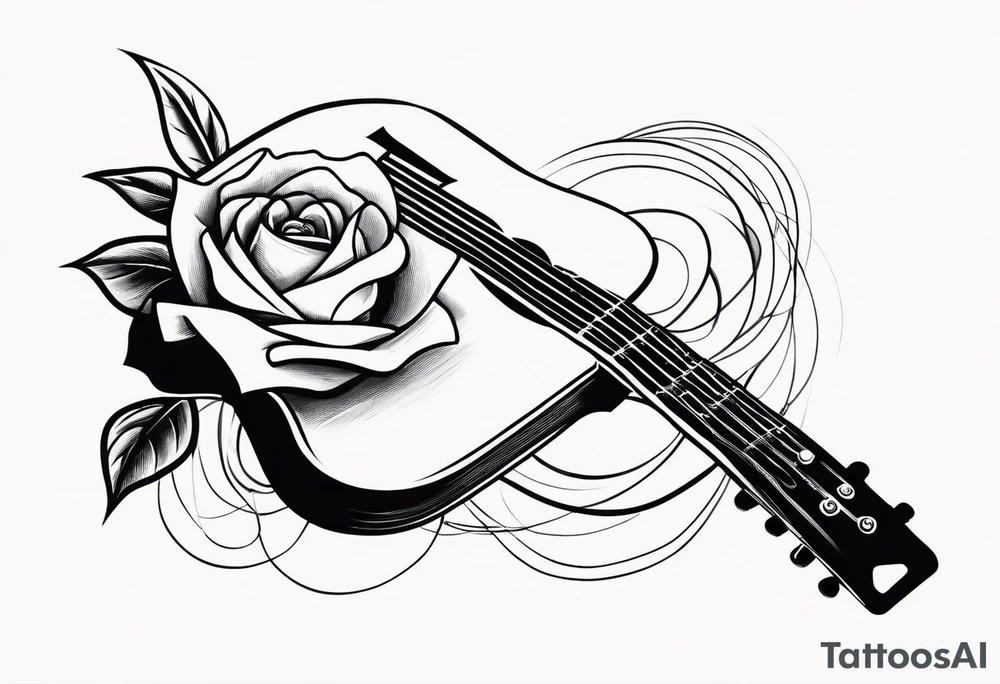 a rose with an acoustic guitar and a wrench intertwined together tattoo idea